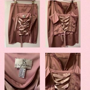 Blush satin corset & skirt